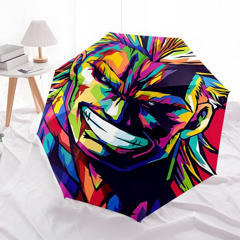 1 Stück Bunter Pop-Art-Charakter Outdoor-Regenschirm - Automatisches Öffnen/Schließen, Tragbares Dreifach faltbares Design, 8-Rippen-Eisenrahmen, Ideales Geschenk für Fans, Tra
