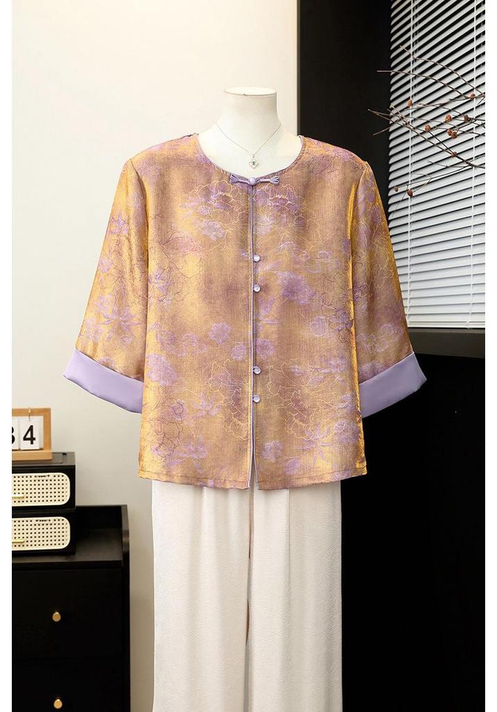 Fashionable Chinese Style Spring/Summer Jacket for Middle-aged and Elderly Women - 2026 Three-Quarter Sleeve Top