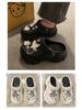 Women's Summer Platform Sandals: Closed-Toe Slippers with Thick Soles, Pearl Rhinestones, Chain Accents.