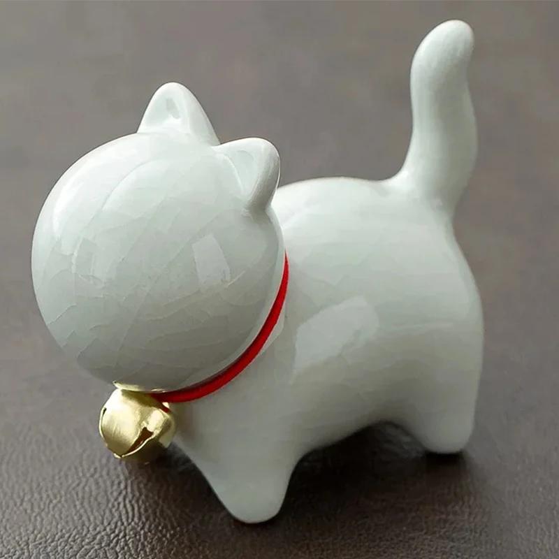 Tea Pet  Ceramics Ornaments Gold Painted Boutique Tea Table Accessories Kitten Creative Ceramics Cute Kitten Ornament Animal