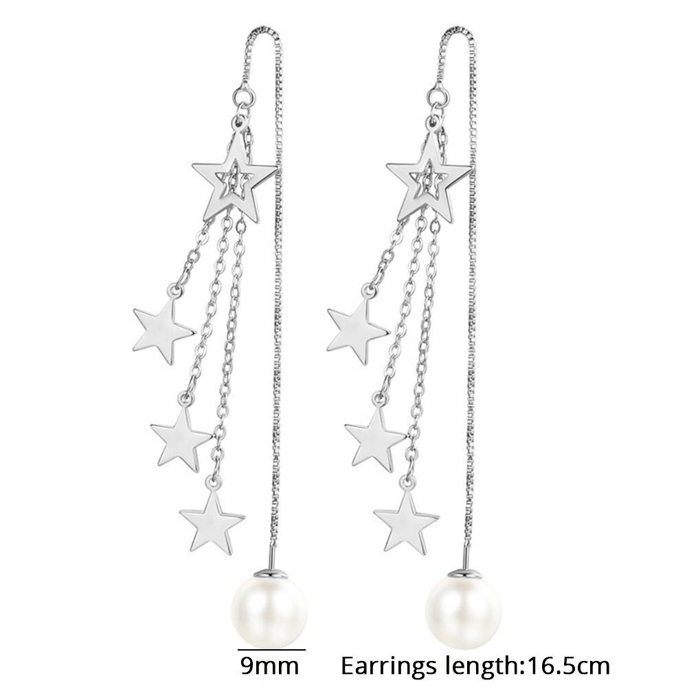 Korean Fashion Long Thread Round Drop Earring Female Gold Silver Color Stainless Steel Chain Earrings for Women Jewelry Gift