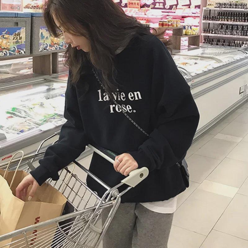 2025 Autumn Korean Loose-Fit Letter Print Thin Sweater for Women - Long Sleeve Pullover for Students