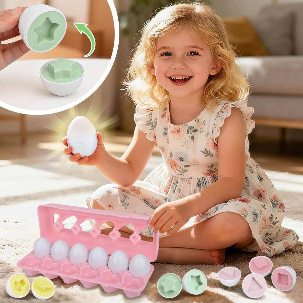 Matching Eggs Montessori Educational Toy Shape Matching Toy Educational Toy Matching Eggs for Toddlers Shape Sorting Egg Puzzle 12-Piece Set Colorful
