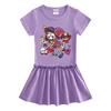 2026 Summer Korean Style Short Sleeve Cartoon Girls' Dress with Pleated Skirt