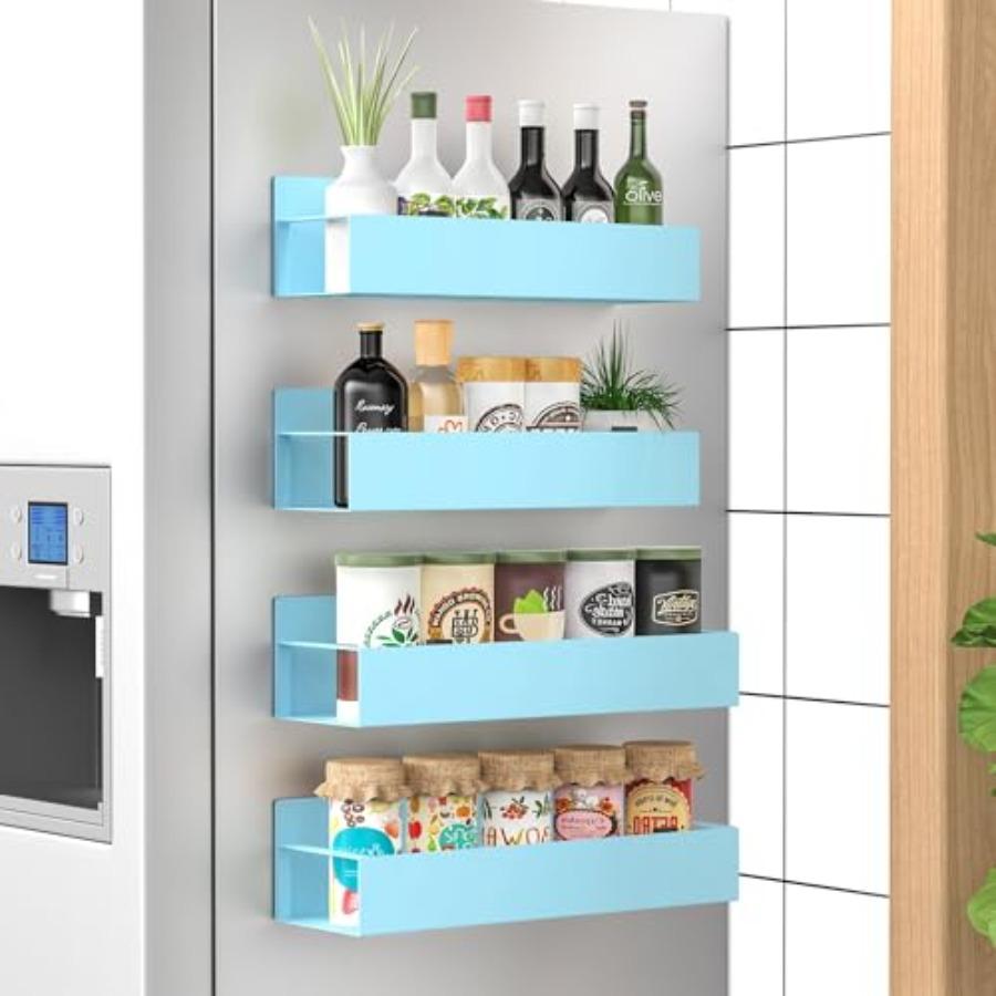 

4 Pack Magnetic Spice Storage Rack Organizer for Refrigerator and Oven Blue Fridge Organizers and Storage United States