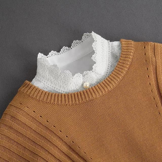 Fashion Front Tie White Fake Collar for Women Stand Detachable Collar Fake Girls Vintage Lace Ladies False Blouse Collar