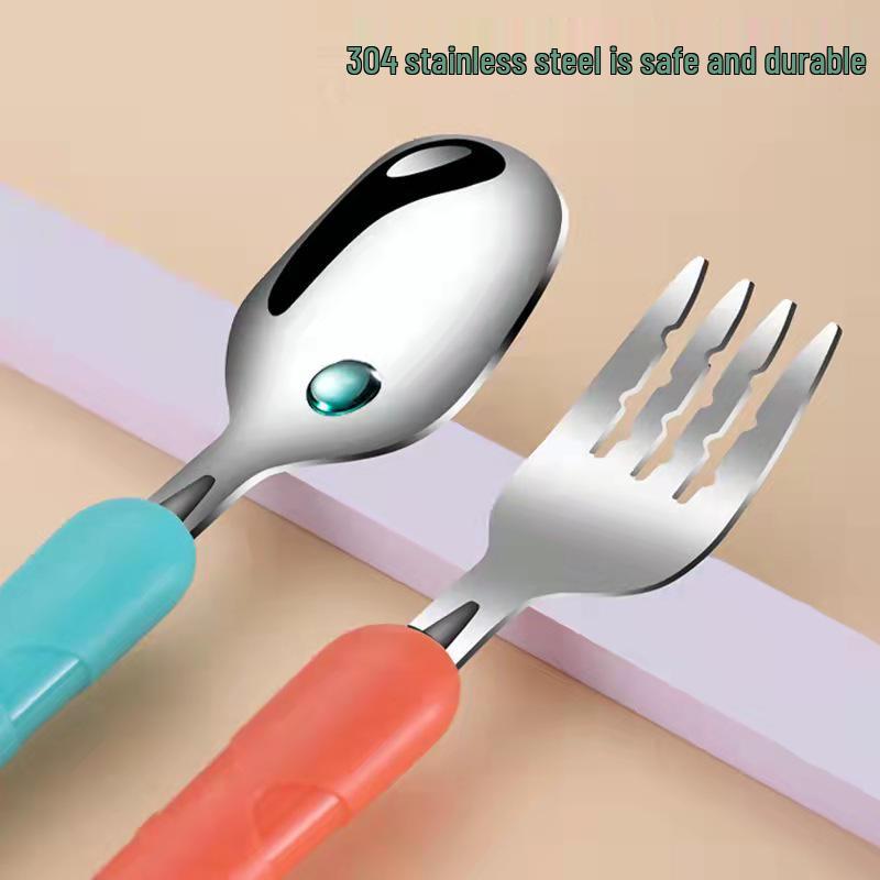 HS Kids' Tableware Set: 304 Stainless Steel Spoon, Fork & Portable Baby Training Chopsticks