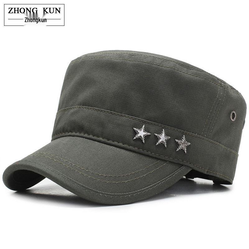 Pánská vojenská zelená kšiltovka s plochým vrškem a sluneční clonou se železným štítkem