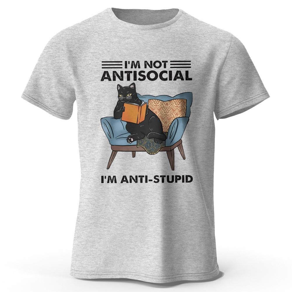 I Am Not Anti Social Cat Print T-Shirt Men's Summer 100% Cotton Oversized Funny T-Shirt Men's Women's Summer Short Sleeves
