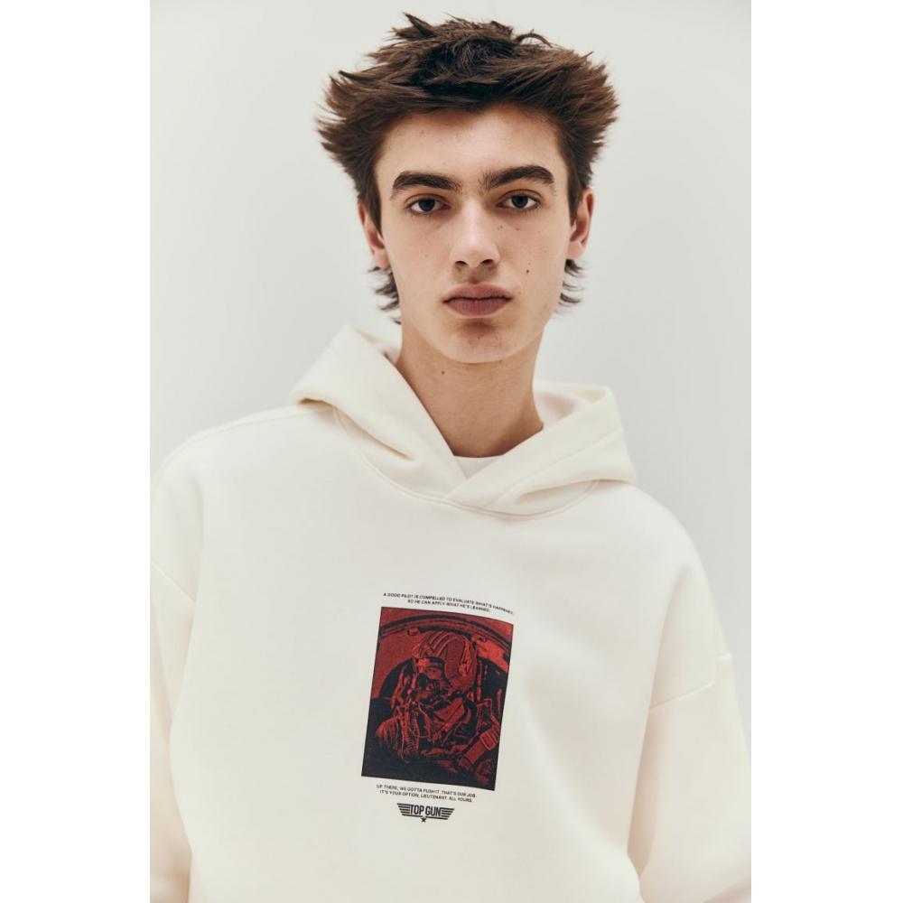H M Loose Fit Hoodie creaM Top Gun
