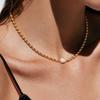 KunJoe Classic Stainless Steel 18K Gold Plated Beaded Necklace Women Simple Imitation Pearl Handmade Choker Wedding Jewelry Gift