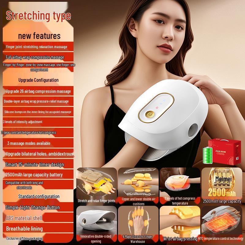 Electric Hand Massager with Heat and Kneading for Palm, Joint, and Wrist Relief