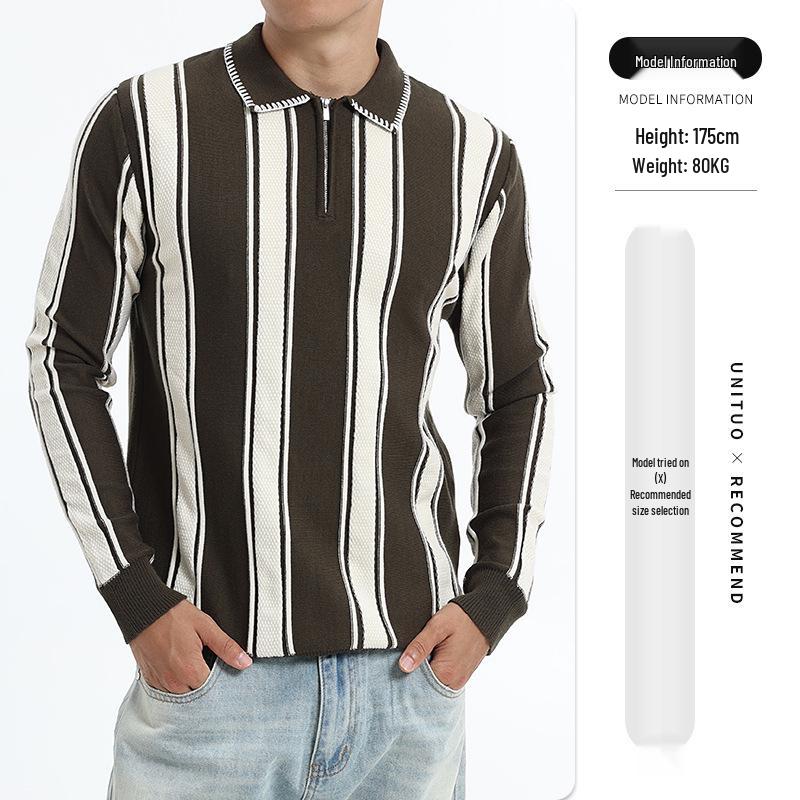 Men s Luxury Style Striped Polo Knit Wool Sweater XL