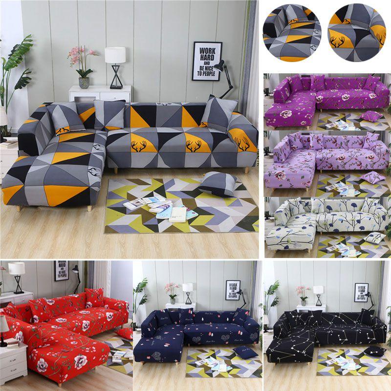1234 Seat Printed Stretch Sofa Cover Corner Slipcover For Living Room