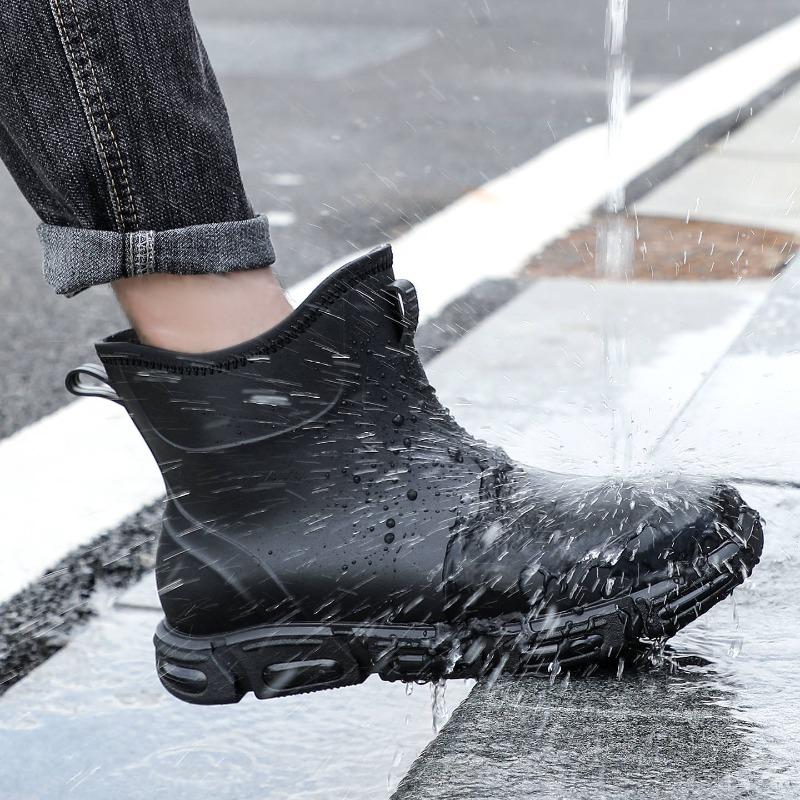 Outdoor function bright black 16 high short wading boots flat bottom thickened rubber shoes wading boots outdoor travel shoes rain shoes men