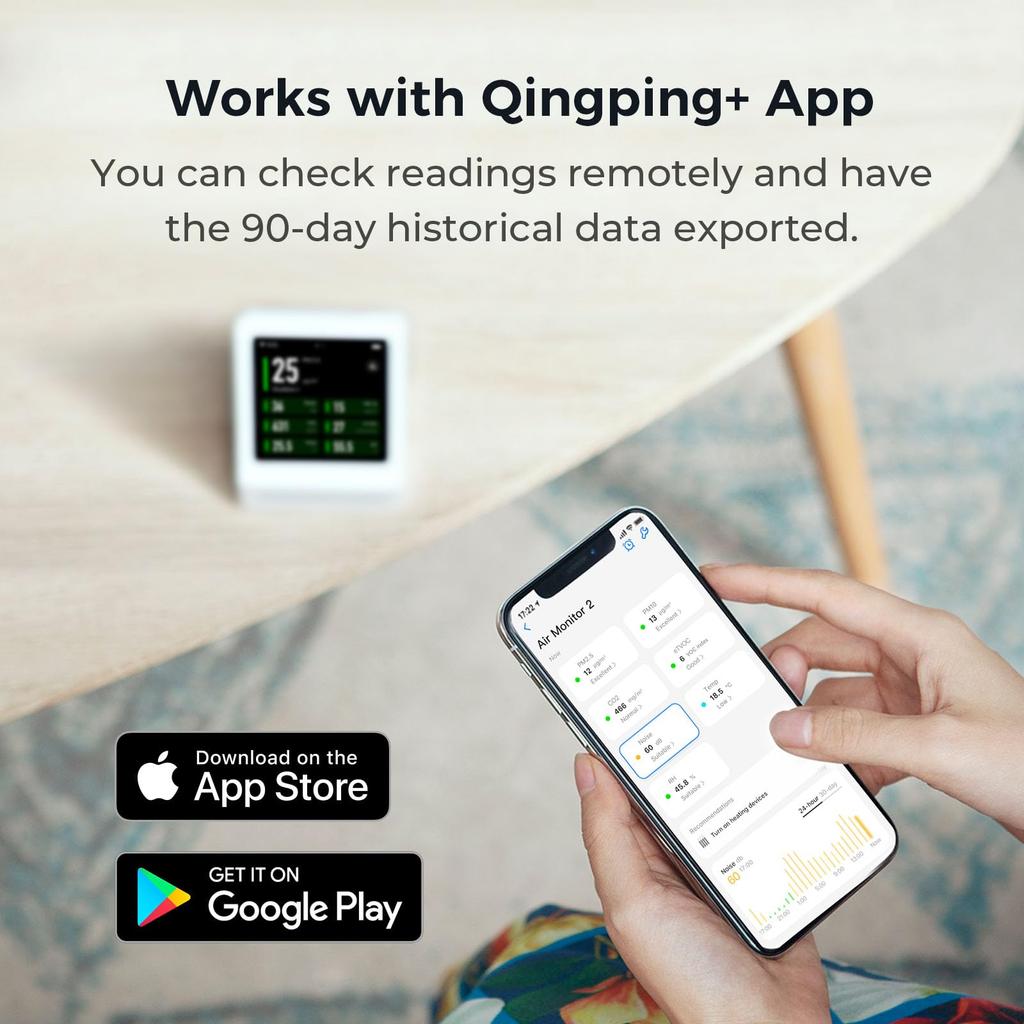 Qingping Air Quality Monitor 2 Indoor Air Quality Meter Measuring the Concentration of Air Pollutants Such As and Humidity Alarm Clock Function Smart