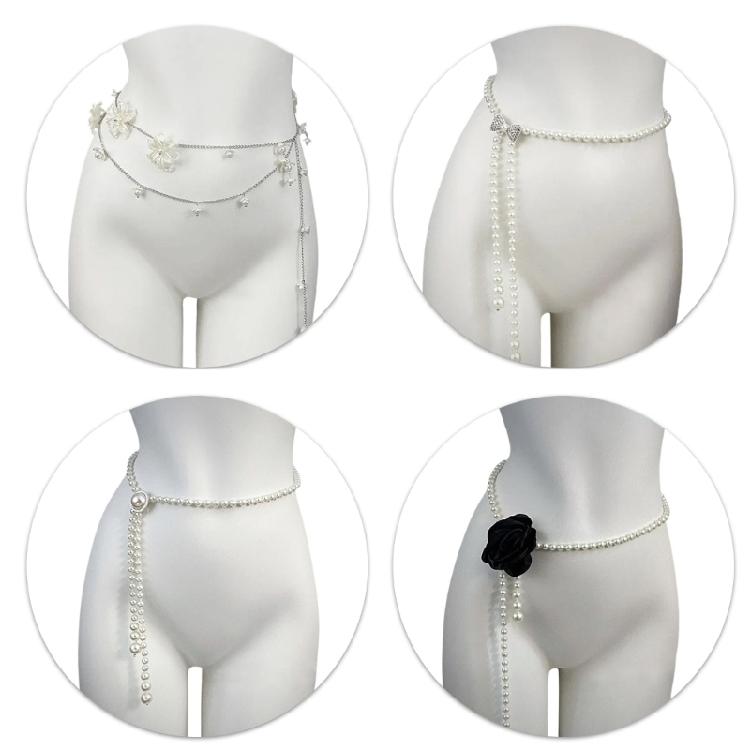 Elegant Waist Belt Aesthetic Stylish Charm Photo Props Belt for Jeans Dress Belt Body Jewelry Pearls Chain