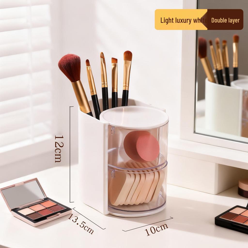 Drehbarer staubdichter Make-up-Organizer mit Puderquasten-Aufbewahrung, Lippenstifthalter und Pinselständer