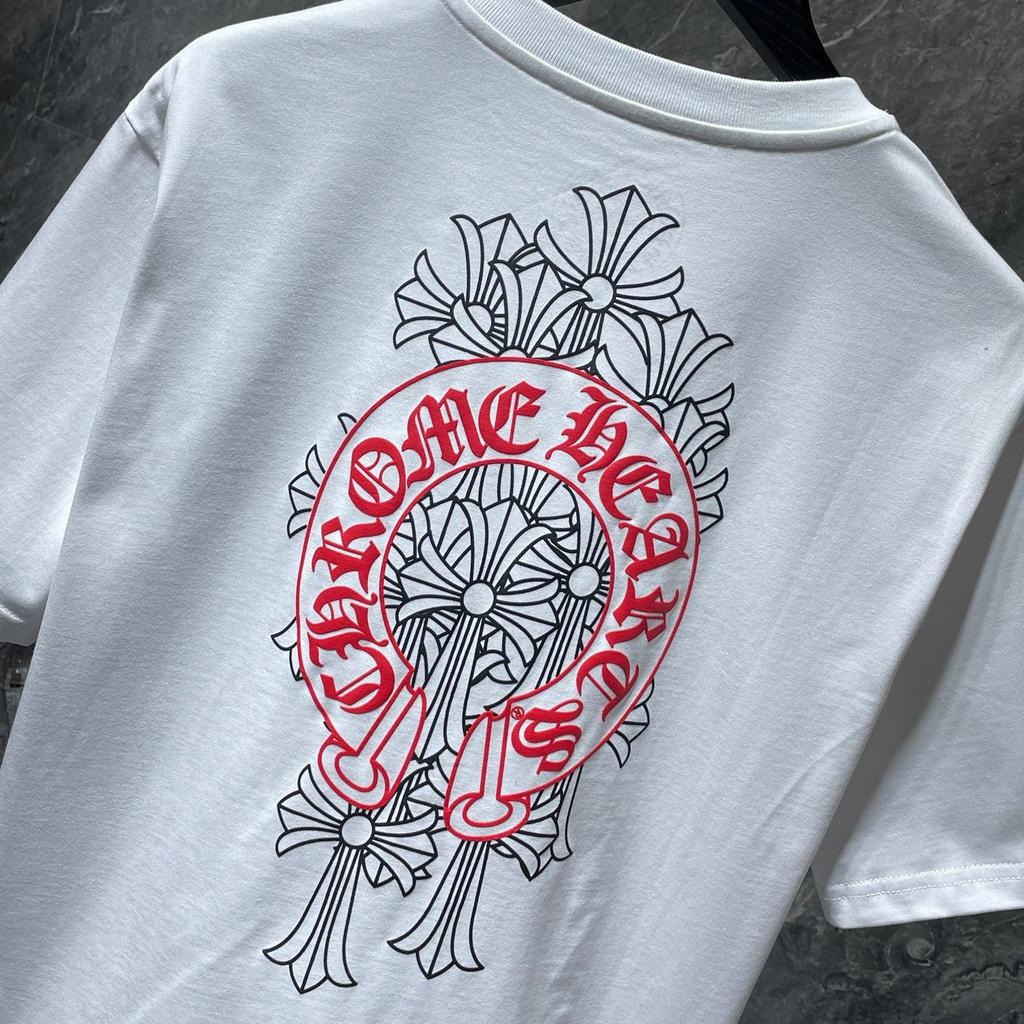 8015 CHROME HEARTS 2026 Sommar Ny Högkvalitativ Bomull Rund Hals Lös Stor Storlek Herr- och Dam-T-shirt Par-T-shirt