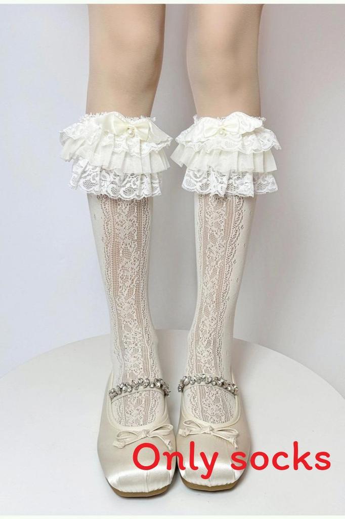 Spring Summer Sweet Ballet Style Socks With Wings And Pearl Bows For Teen Girls