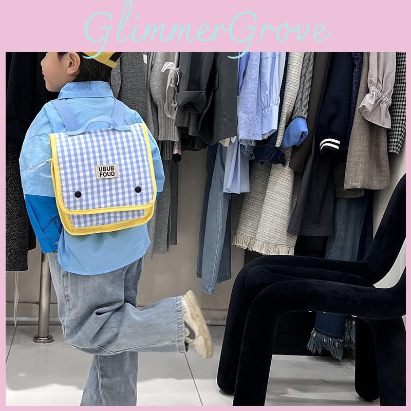 Simple Grid Pattern Letter Decoration Children Casual Backpacks For Kindergarten Kids