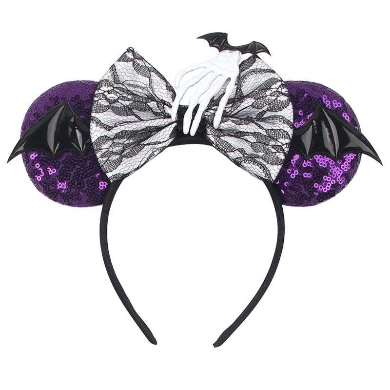 Halloween Mouse Ears Headband Sequins Bow Hairband For Women Featival Party DIY Hair Accessories Boutique