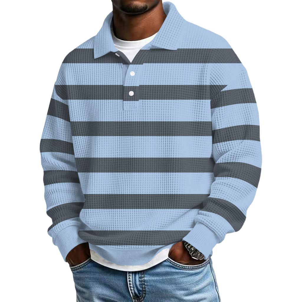 Men's Color-Block Collar Long-Sleeve Casual Top