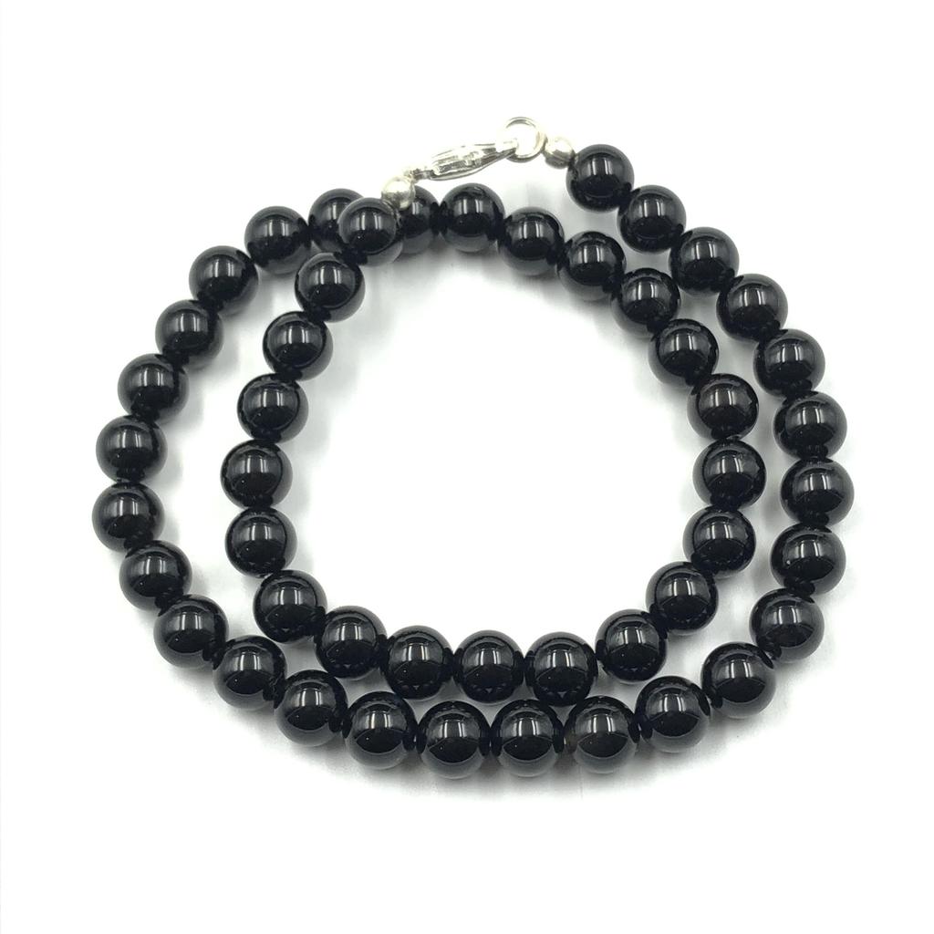 8mm Natural Black Onyx Gemstone Round Beads Choker Handmade Black Stone Necklace 17-20" For Wedding/Birthday 8BN-48