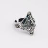 Adjustable Open Ring Men Women Vintage Geometric Pyramid Design Oxidized Brass With Gold Plating Retro Chic Jewelry