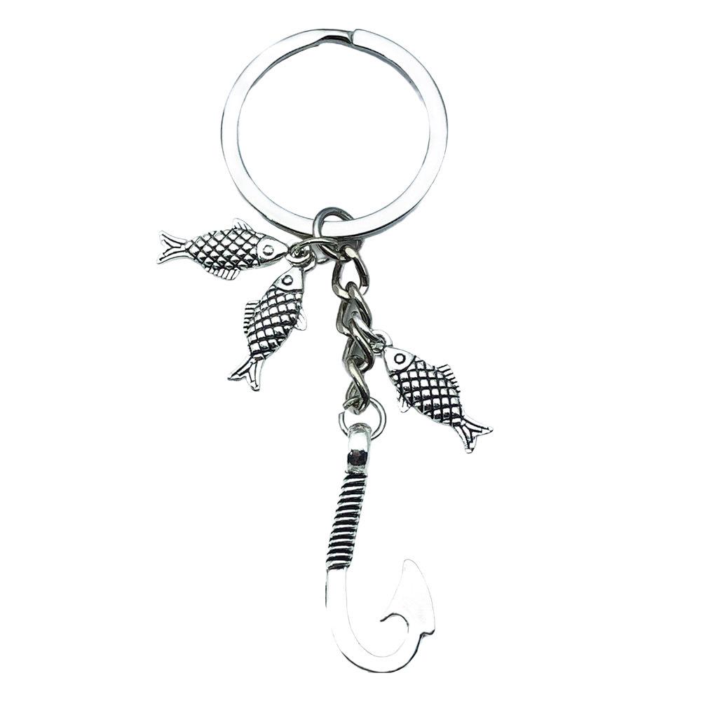 Fishing Hook Keychain: Fashionable Angler's Backpack Ornament with Small Fish Pendant