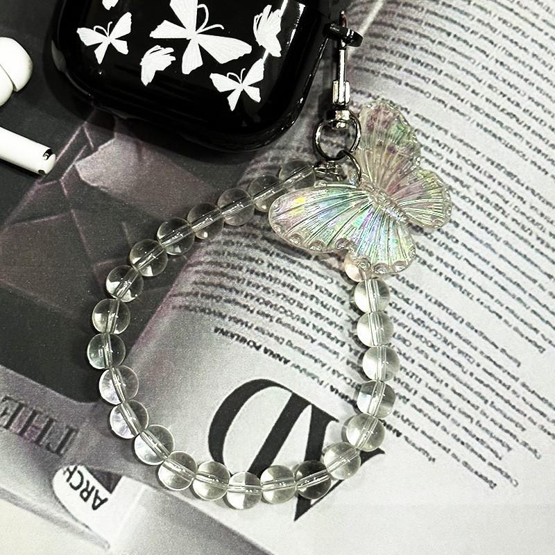White butterfly, crystal chain, suitable for Apple 1/1 generation Pro full series Bluetooth headset butterfly black case cover