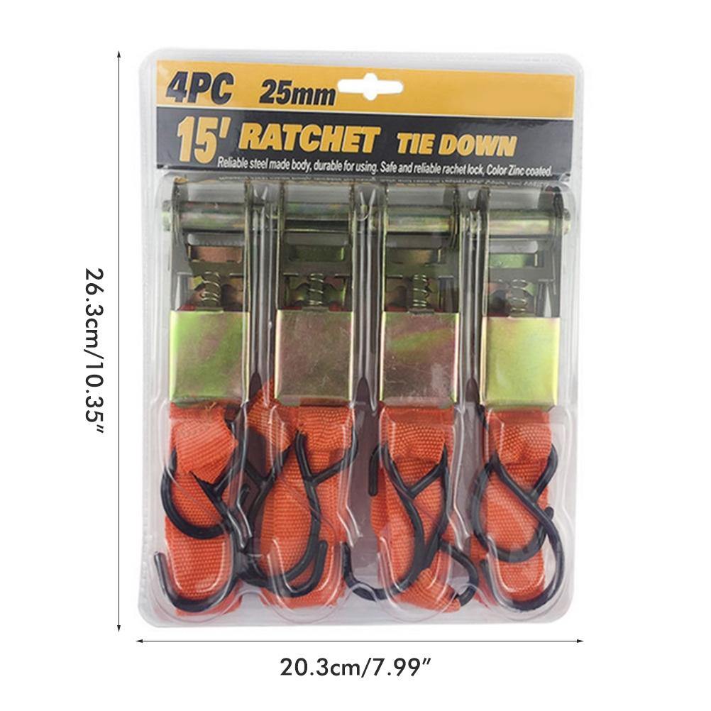4pcs 15inches 25mm Durable Ratchet Tie Down Cargo Straps Truck Motorcycle Luggage Bag Cargo Lashing Metal Buckle
