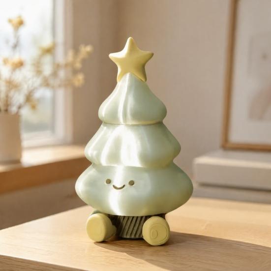 Detachable Cartoon Tree Ornament 3D Printed Christmas Figurine, Cute Smiling Face Storage Miniature Holiday Decorations Desktop Ornament,