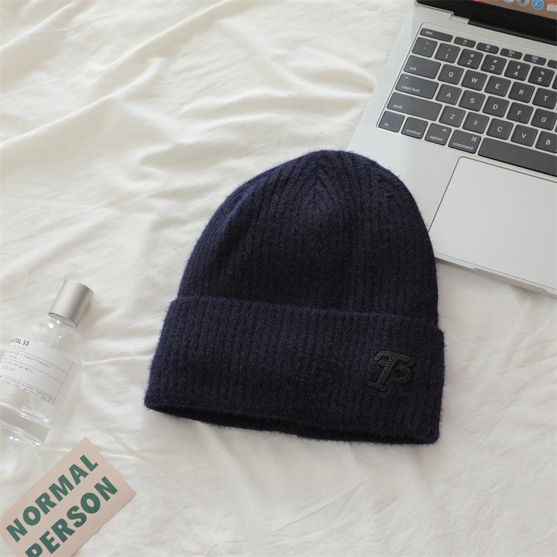 

Простая вязаная шапка с вышивкой букв для женщин, плюс бархатная утолщенная шерстяная шапка с буквами для мужчин и женщин one size