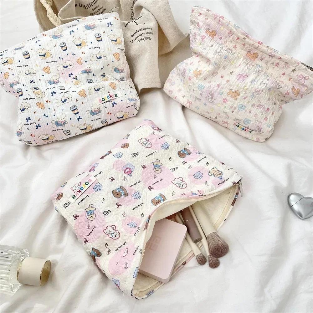 1pc Double-Sided Cartoon Pattern Cosmetic Bag Large Capacity Multifunctional Canvas Zipper Travel Storage Bag
