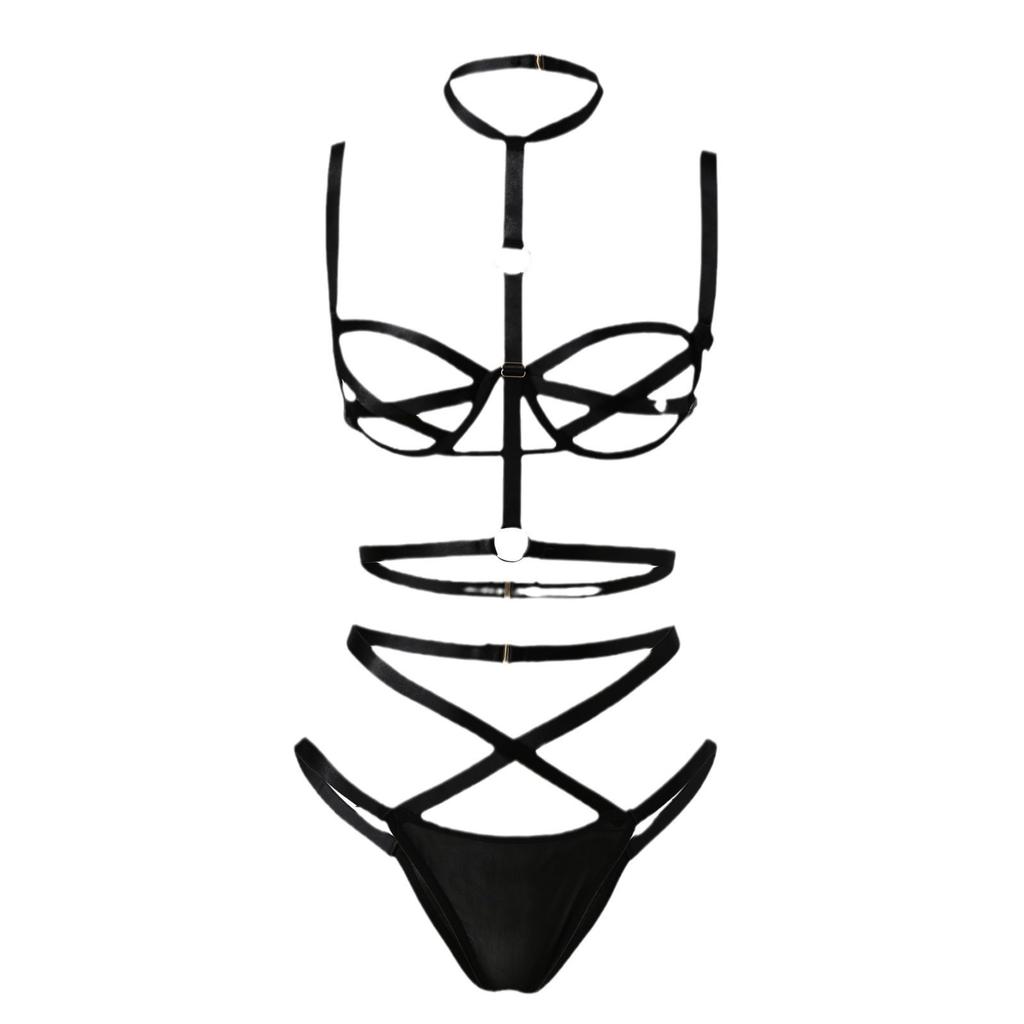 ODM Women's Sexy Lace Three-piece Lingerie Set Panty Bra Underwear