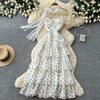 Sweet Polka-Dot Print Spaghetti-Strap Dress for Women Summer  Sleeveless V-neck Slimming Tiered Sashes Vacation-Style Long Dress