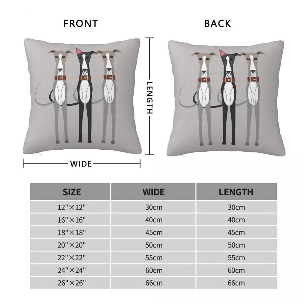 Three Fine Greyhound Pillowcase Polyester Linen Velvet Printed Zip Decor Sofa Seater Cushion Cover