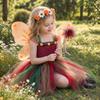 Forest Fairy Girl Costume Dress With Tulle Skirt Butterfly Wings Magic Wand For Toddler Girls