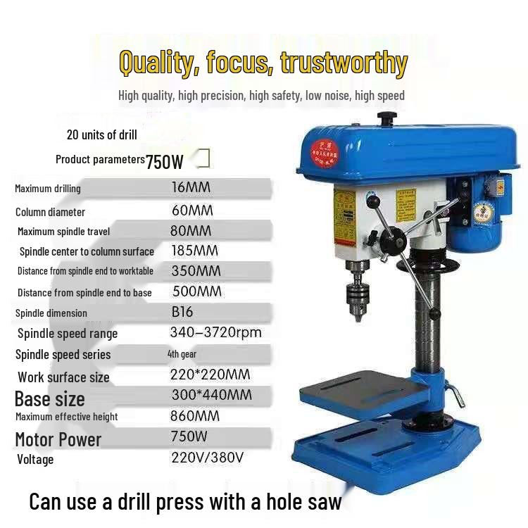 220V Multi-Function Woodworking Bench Drill with 16 Tools and Workbench