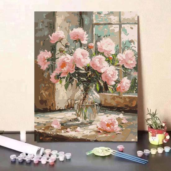 1 Set Adult DIY Oil Painting Kit with Wooden Easel DIY Paint by Number Kit Hands-on Ability Development Kit