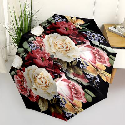 Floral Bouquet Theme 8 Bone Hand Automatic Folding Umbrella, Compact and Portable Design, A Perfect Gift for Birthday, Christmas or Business