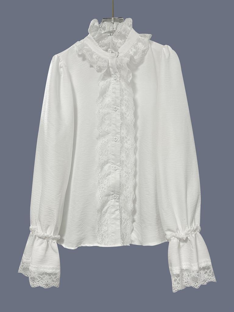 Lace Shirt Women's Design Fashion Spring Summer New Style Patchwork Thin Top Long Sleeve Elegant T-Shirt