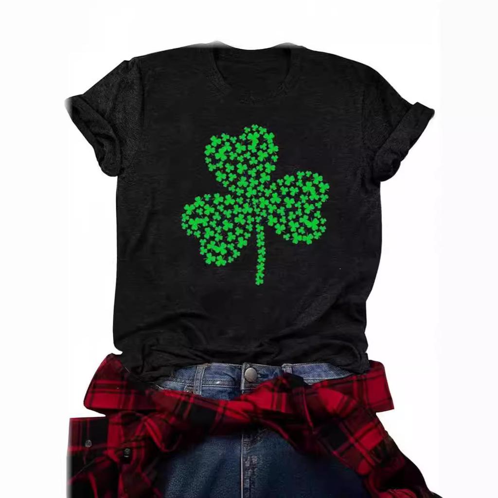 Sommertopp med rund hals og trykk, moderne, avslappet, søt, kortermet, t-skjorte for kvinner i ren bomull