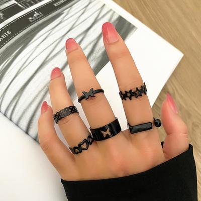 Black Hollow Butterfly Rings Set Trendy Adjustable Index Finger Ring Vintage Jewelry