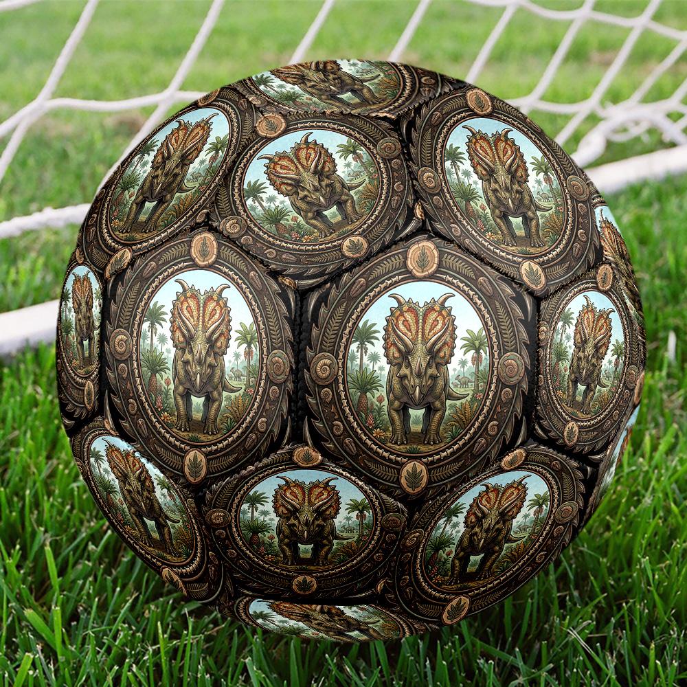 Prehistoric Dinosaur Emblem Round Football Size 5 Adult Ball Suitable for Training Matches and Outdoor Team.