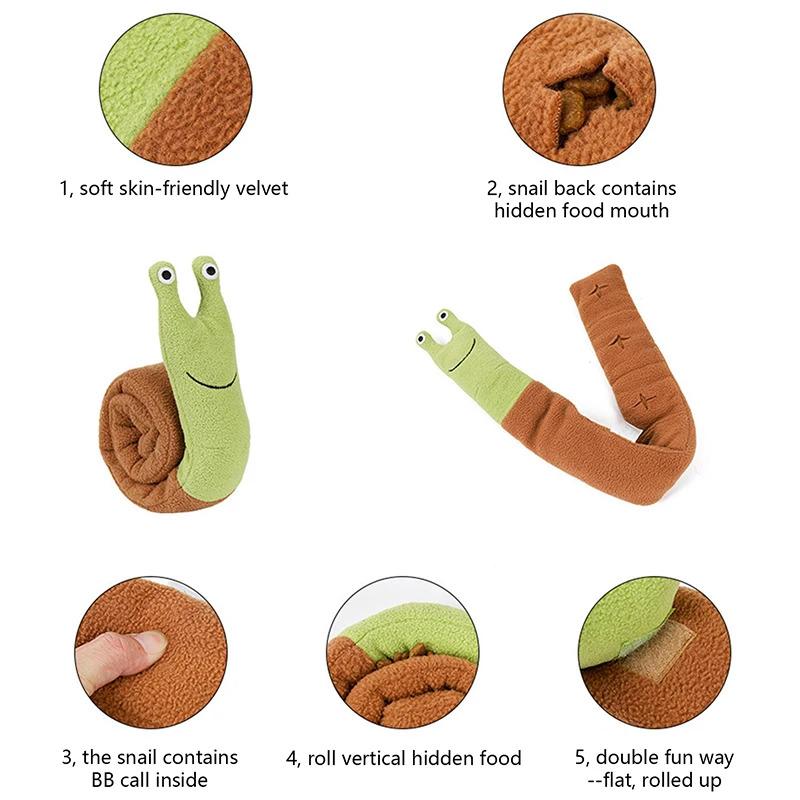 Squeaky Snail Dog Toy with Hidden Treats Interactive Plush Sniffing Puzzle for Dental Molar Teeth Grinding and Olfactory