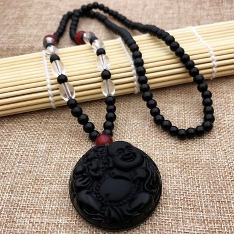 Men's Domineering Pixiu & Dragon Necklace with Guan Yu Pendant - Imitation Obsidian Couples Gift