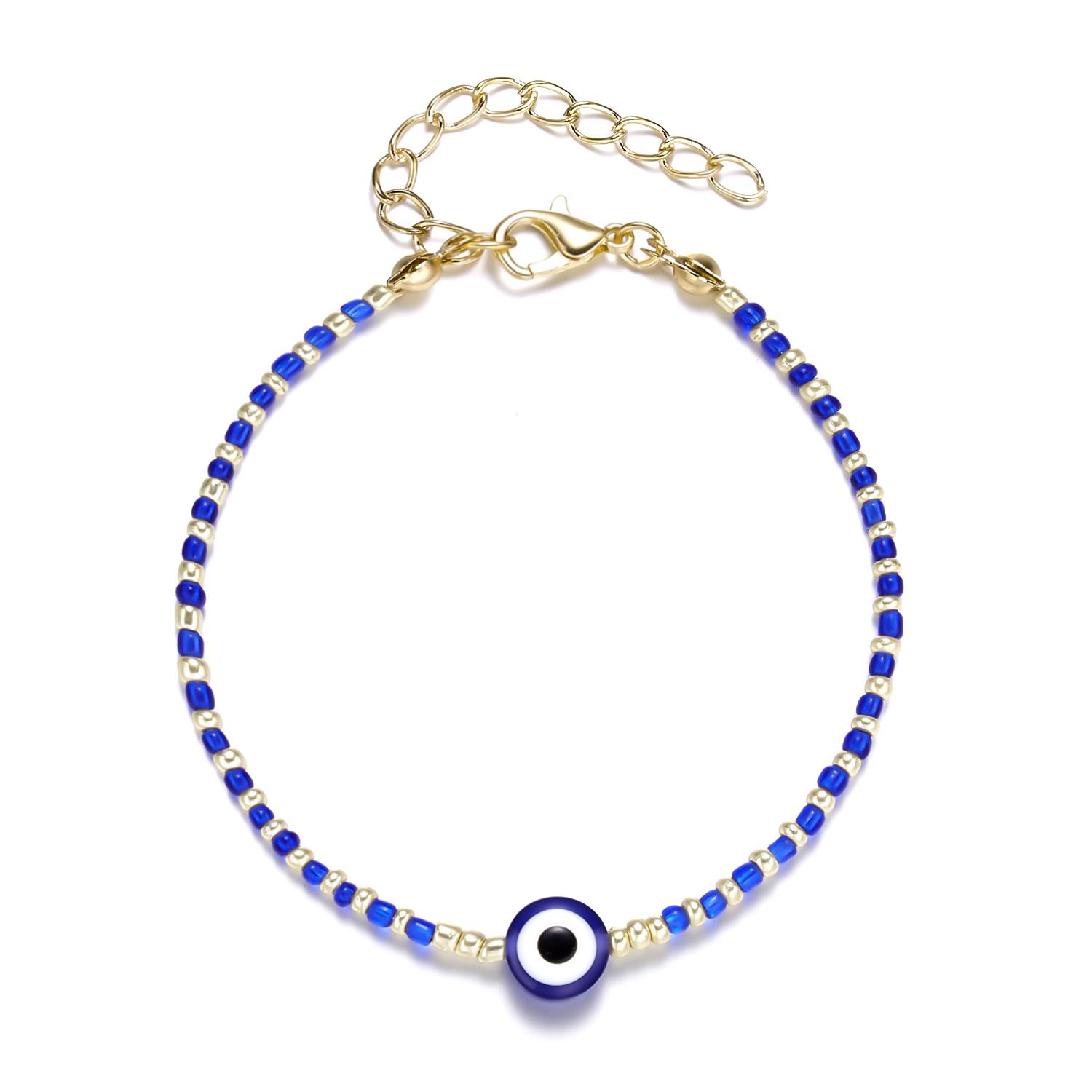 

Rinhoo New Fashion Handmade Vintage Rhinestone Palm Blue Evil Eye Pendant Link Chain Bracelet For Women Men Good Luck Bracelet Adjustable
