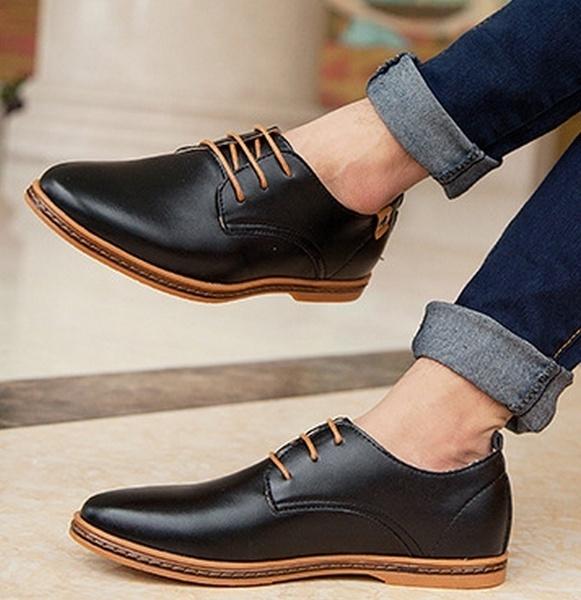 Premium Fashion Casual Pu Leather Men Business Shoes In Brown Black Blue Sizes 6-13